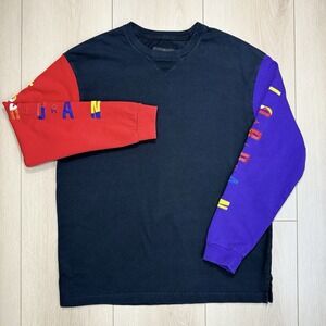 VTG Flaw 90s Jordan Men M Colorblock Long Sleeve Shirt Black Red Purple Spellout